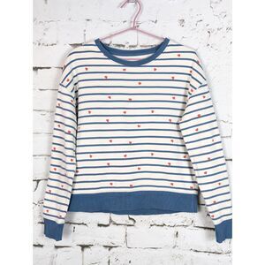 PACT 100% Organic Cotton Stripes & Hearts Print Pullover Sweatshirt Size Small